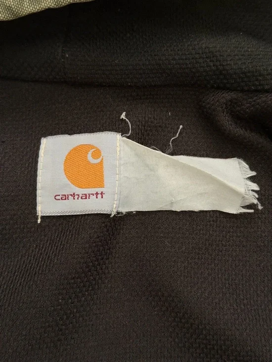 Vintage Carhartt JR104 Sz L Hooded Olive Green Canvas Jacket Thermal Lined Mens - Picture 7 of 7